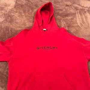 Red Givenchy Logo Hoodie. Size XL
